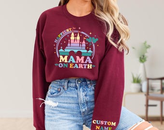 Sudadera Disney "Mamá más feliz del mundo", sudadera personalizada con nombre para niños, regalo Disney para el Día de la Madre, sudadera con capucha mágica Disney para mamá