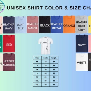 unisex t - shirt color and size chart