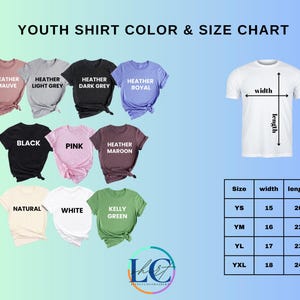 a t - shirt size chart with different colors and sizes