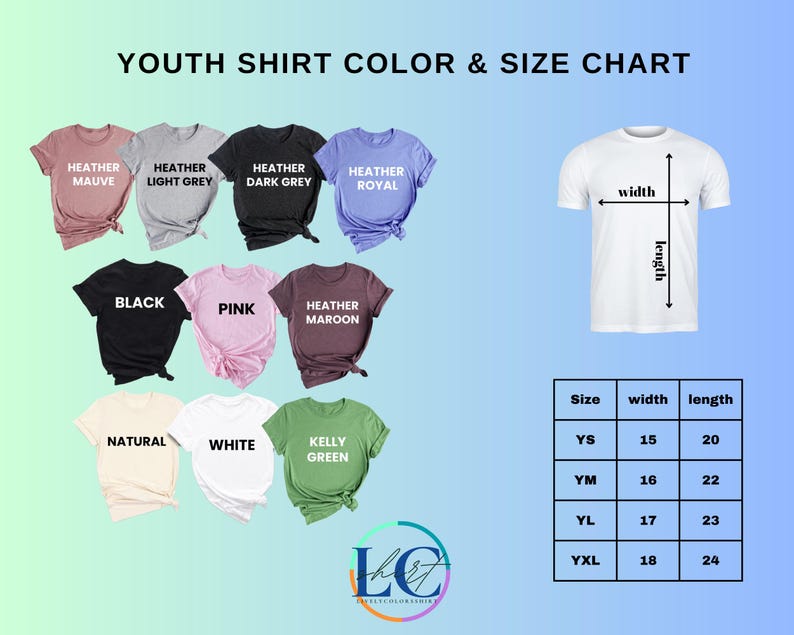 a t - shirt size chart with different colors and sizes