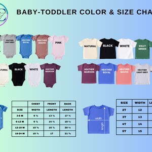 baby - toddler color and size chart