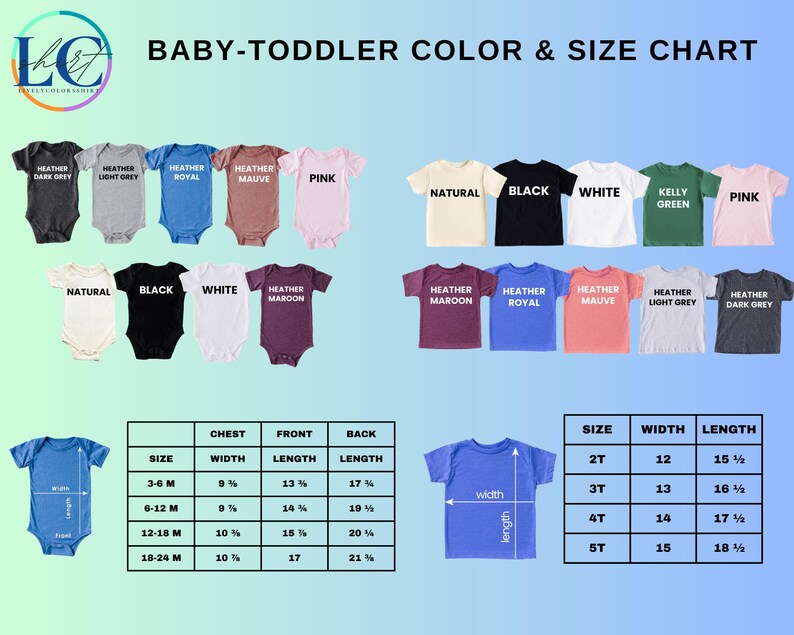 baby - toddler color and size chart