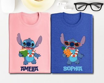 Custom Disney Stitch Summer Shirt, Tropical Disney Vacation Shirt, Cute Beach Stitch Graphic, Stitch Gift For Her, Lilo And Stitch Shirt