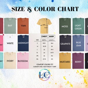 the size and color chart for a t - shirt