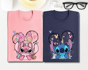 Stitch And Angel Disney Castle Shirt, Disney Couple Shirt, Mickey Castle Tee, Lilo And Stitch Shirt, Minnie Bow Shirt, Stitch And Lilo Tee