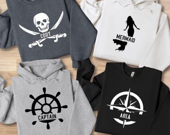 Personalized Pirate Family Sweatshirt: Captain, Mermaid, Compass Graphic