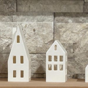 Tealight village | miniature village | minimalist decor | white village houses | simple mantle decor | mantle village decor | little houses
