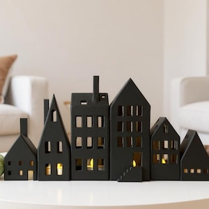Halloween village decor | Fall mantle decor | Fall decor | Halloween houses | Haunted houses | Black village houses | Black decor