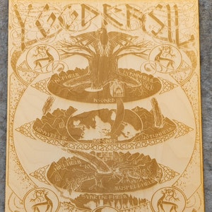 Yggrasill and the nine realms Laser engraved illustration