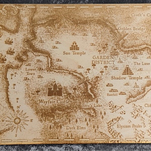 Mapa gravado a laser de Lasania (Reino de Solis) de Blood and Ash, escrito por Jennifer L. Armentrout