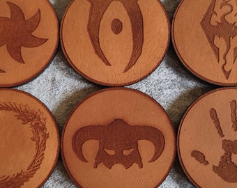 Insignias de Elder Scrolls en cuero grabado: conjunto de iconos de Morrowind, Skyrim, Oblivion y más