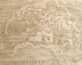 Northrend Laser engraved map from World of Warcraft