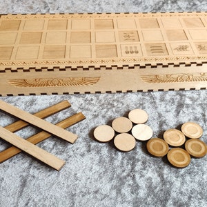 Senet, Ancient Egyptian Board Game, handmade from laser engraved wood