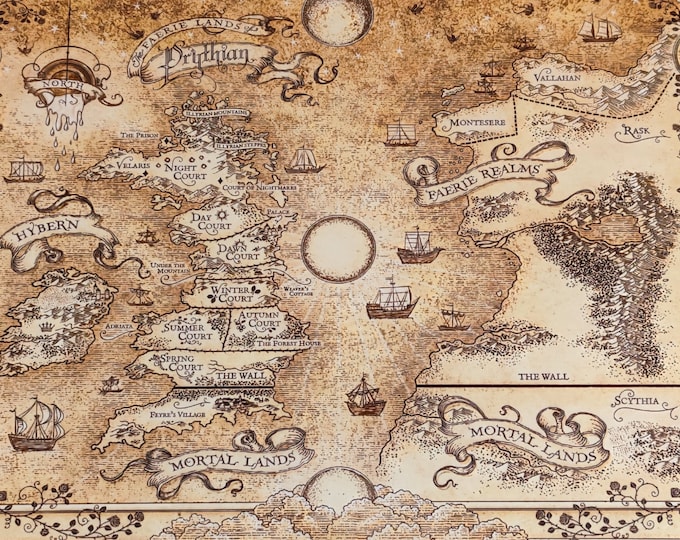 A Court of Thorns and Roses Map Wood Engraved Map of Prythian Etsy