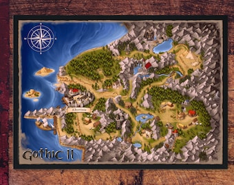 Atemberaubende Fanart-Karte von Khorinis - Aus Gothic 2 RPG - Lebendiges & Buntes Design