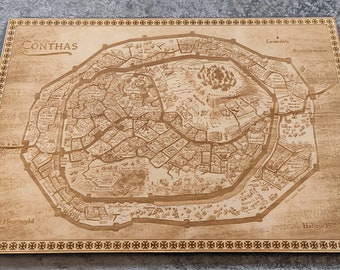 City of Conthas Laser engraved map from the Kings of the Wyld written by Nicholas Eames