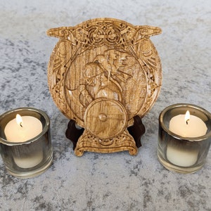 Wood carved Oak picture of a Viking warrior