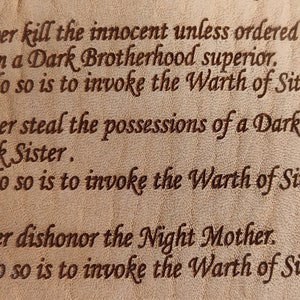 Tenets From the Dark Brotherhood, Laser Engraved on Leather the Elder ...