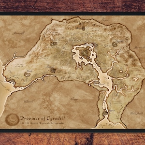 Cyrodiil-kaart – The Elder Scrolls IV: op Oblivion geïnspireerde wereldkaart – natuurlijk landschap, steden en wegen