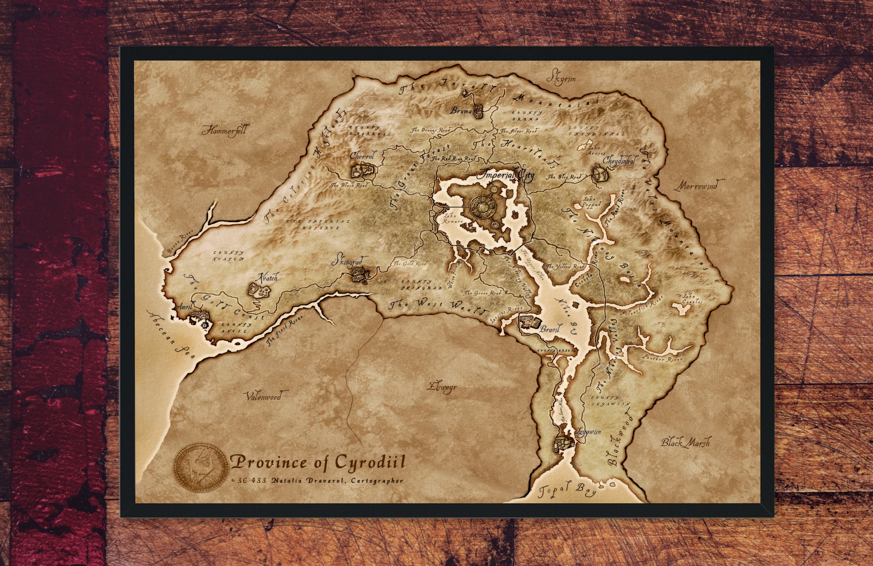 Cyrodiil Map – The Elder Scrolls IV: Oblivion Inspired World Map – Natural Landscape, Cities & Roads