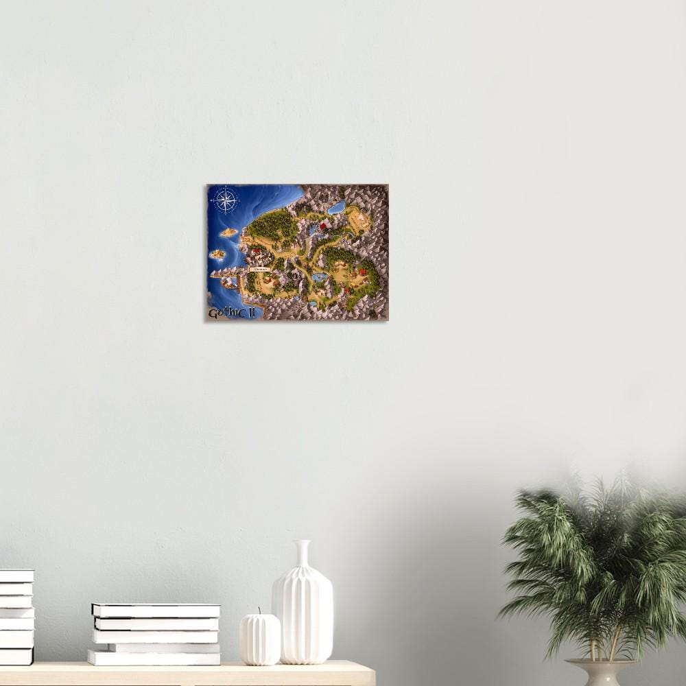 Island of Khorinis Aluminum Print – Vibrant Gothic 2 Artwork on
