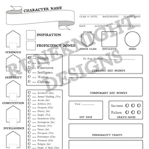 Hoja de personaje imprimible de DnD 5e