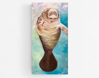 Fine art giclee print &quot;Moe the Manatee&quot; 8&quot;x16&quot; or 10&quot;x20&quot; print of original acrylic painting