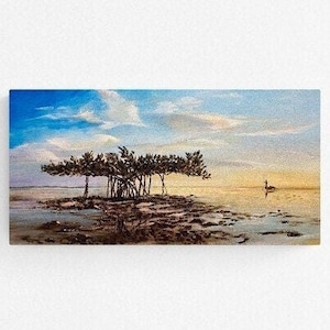 Fine art giclee print &quot;Fishing at Sunrise&quot; 20&quot;x10&quot; print of original acrylic painting