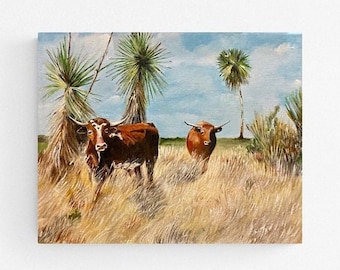 Fine art giclee print &quot;Florida Cattle&quot; 20&quot;x16&quot; print of original acrylic painting