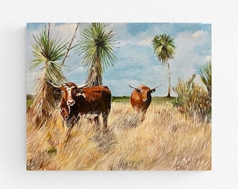 Fine art giclee print "Florida Cattle" 20"x16" print of original acrylic painting