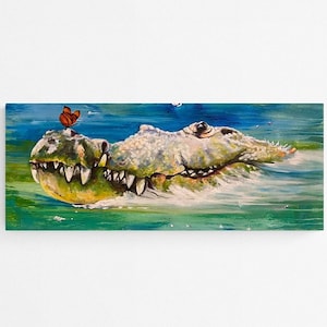 Fine art giclee print &quot;Butterfly & Alligator&quot; 40&quot;x16&quot; print of original acrylic painting