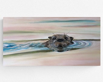 Fine art giclee print &quot;Otter&quot; 20&quot;x10&quot; print of original acrylic painting