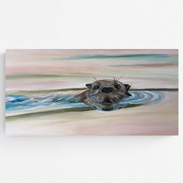 Fine art giclee print "Otter" 20"x10" print of original acrylic painting