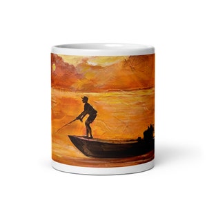 Original art coffee mug &quot;Bone Fishing&quot; fishing mug featuring an original acrylic painting