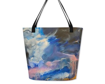 Large tote bag "Angel Tears" printed with original acrylic painting