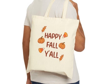 Happy Fall Y'all Tote Bag - Cute Autumn Pumpkin Candy Corn Design - Unisex Cozy Fall Tote Bag for Women and Men+ Fall Bag Design