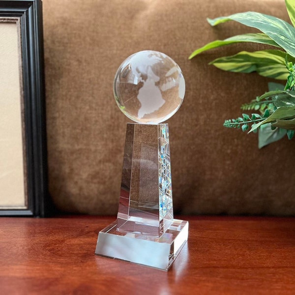 Crystal Globe Tower Home Decor, Gift, Award. Blank or Engraved. Ideal Gift or Trophy for  Retirement, Graduation, Years of Services.