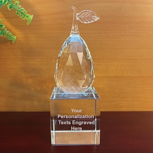 Crystal Pear Figurine with Base, Gift, Paperweight, Award, Blank for Home or Office Decor, Engraved for Gift for Pear Themed Events