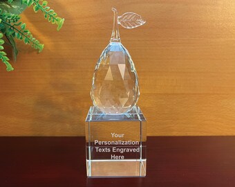 Crystal Pear Figurine with Base, Gift, Paperweight, Award, Blank for Home or Office Decor, Engraved for Gift for Pear Themed Events