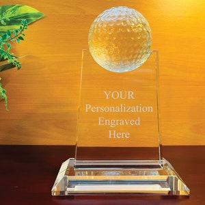 Crystal Golf Ball Tower Gift, Award, Trophy. Free Engraving, 3 Sizes Available. Ideal Gift for Golf Players, Coach, Trophy for Golf Students