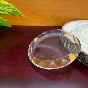 Crystal Round Sunflower Paperweight, Faceted at Edge on Both Sides, Ideal Personal or Fundraising Gifts, Corporate Trophy, Awards.