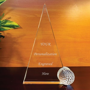 Crystal Golf Triangle Award, Free Engraving, 3 Sizes Available , Ideal Gift for Golf Tournament, Golf Coach or Students.