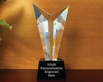 Crystal Victory Award with Black Base, Free Engraving, 3 Sizes Available. Ideal  Personal Gift or Corporate Trophy or Award, Free Layout.