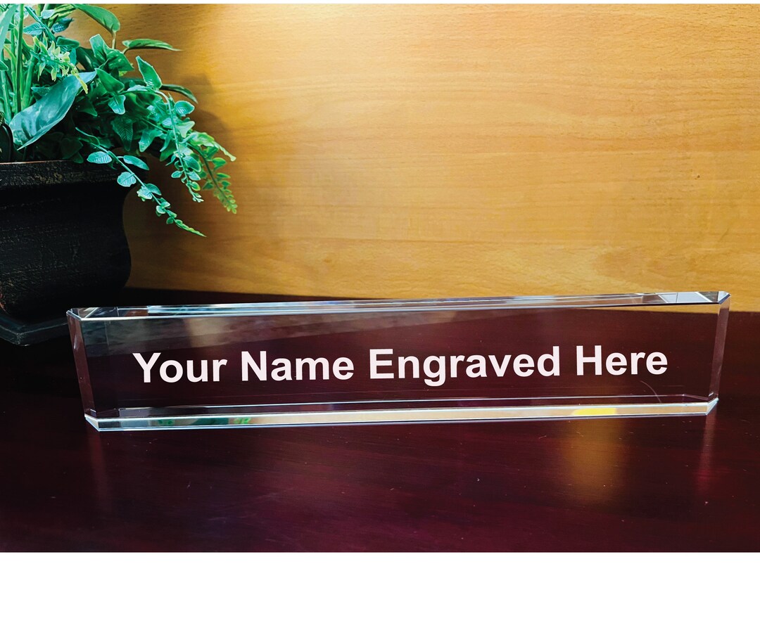 Crystal Rectangular Name Plate, Attorney Office Desk Name Plate, Clear