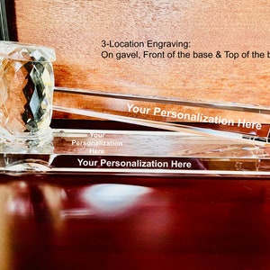 Crystal Gavel Award with Base, Blank or Engraved, Perfect Gift or Award for Anniversary, Retirement, Judges, Chairman of Board, Retirement.