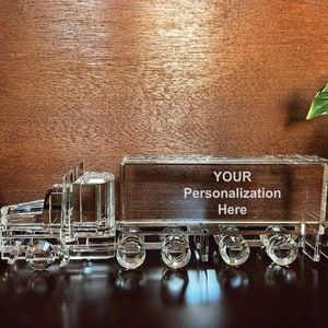 Crystal Semi Truck Figurine, Award, 18-Wheeler, 3 Sizes Available, Ideal Personal Gift or Award for Truck Driver, Retirement and Freight Co.