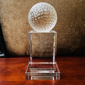 Crystal Golf Ball on Base Award. Golf Ball Spinnable, Blank or Engraved. Ideal Gift for Golf Players, Coach, Trophy for Golf Student.