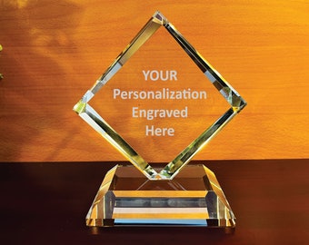 Crystal  Diamond Award, Free Engraving, 3 Sizes Available. Ideal  Personal Gift, Corporate Trophy or Award, Fundraising Gift, Free Layout.