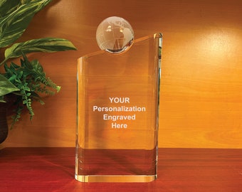 Crystal Globe Tower Gift, Award, Trophy, with Spinnable Globe. Free Engraving,  Ideal Gift, Corporate Award for Globe Related Recognition.