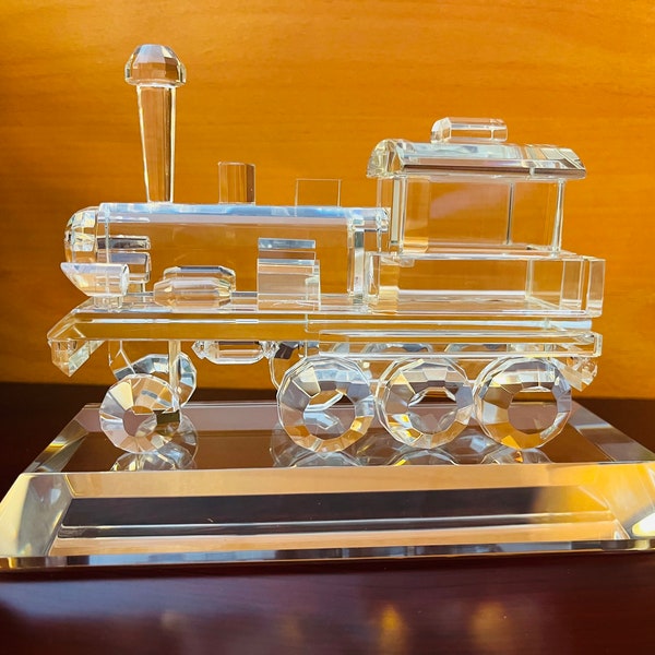 Crystal Engine Train Figurine, Home or Office Decor, Add Engravable Base to Make It a Gift, Award or Trophy for Transportation Industry.